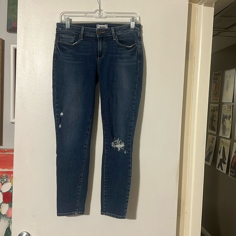 PAIGE  Verdugo crop blue distressed jeans